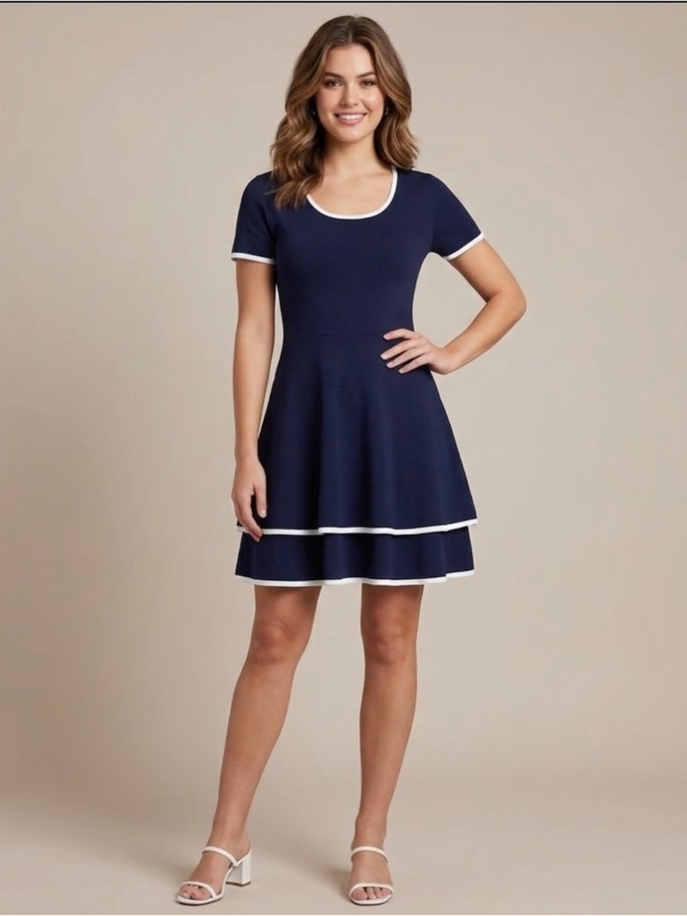 Signature By Robbie Bee Knit Tiered Dress Size L New without Tags Stretchy